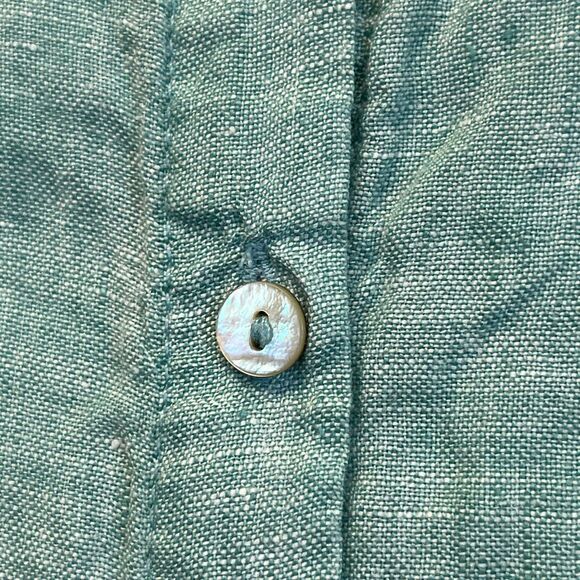 TAHARI Women’s Linen Button Front Tunic Top 2X Teal Green Long Sleeve Blouse - Picture 9 of 13